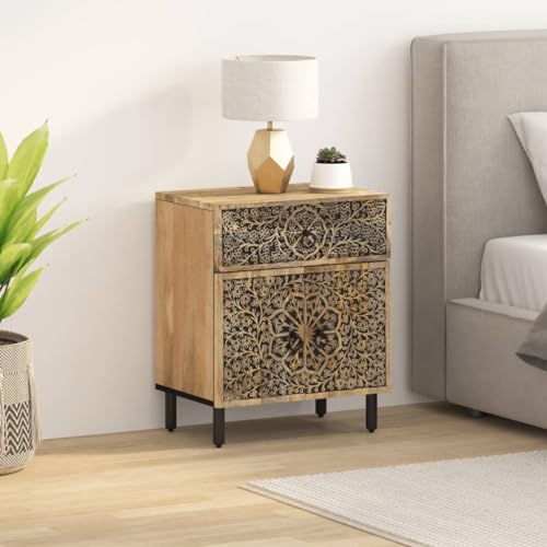 Youuihom Massivholz Mango Nachttisch 50x33x60 cm mit Schublade und 2 Türen Elegantes Retro Design für Schlafzimmer Robust und Stabiles Möbelstück Youuihom Massivholz Mango Nachttisch 50x33x60 cm mit Schublade und 2 Türen Elegantes Retro Design für Schlafzimmer Robust und Stabiles Möbelstück von Youuihom