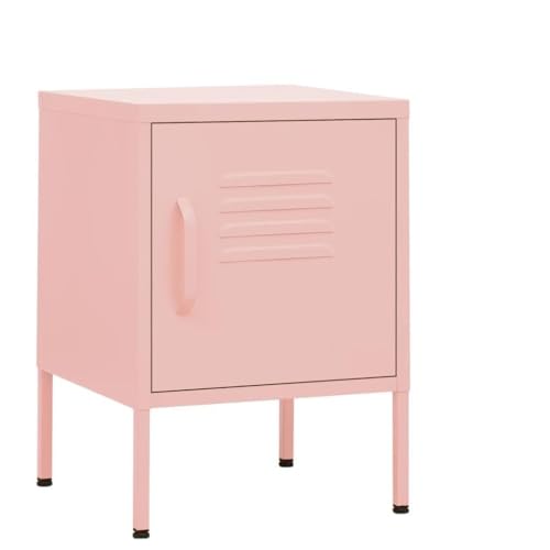 Youuihom Moderne Nachttische Set 2 Stück Rosa Stahl 35x35x51 cm Schmaler Kleiner Beistelltisch mit Verstellbarem Einlegeboden für Schlafzimmer von Youuihom