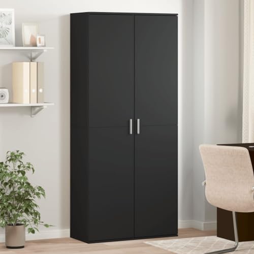 Youuihom Moderner Highboard Schrank Schwarz 80x35x180 cm aus Holzwerkstoff mit Türen für Elegante Aufbewahrung in Wohnzimmer Küche und Büro von Youuihom