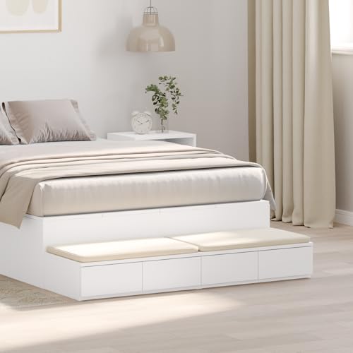 Youuihom Moderner Weißer Nachttisch mit 4 Schubladen Minimalistisches Design Hochwertiges MDF Schlafzimmer Kommode 120x36,5x16,5 cm Stauraum für Essentials von Youuihom