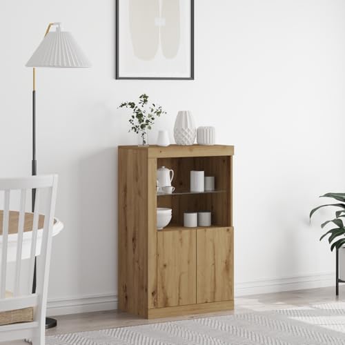 Youuihom Modernes Sideboard mit LED-Beleuchtung Artisan Eiche Braun Matt 60,5x37x100 cm Aufbewahrungsschrank für Wohnzimmer Büro mit viel Stauraum von Youuihom