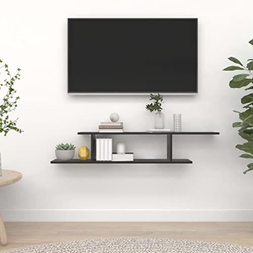 Youuihom Modernes TV-Wandregal Schwarz Holzwerkstoff 125x18x23 cm Asymmetrisches Design Robust Wandregal für Wohnzimmer Bücher CDs Deko Platzsparend von Youuihom