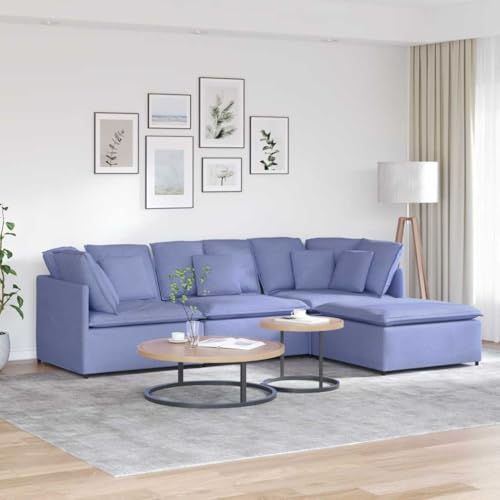 Youuihom Modulares Sofa mit Fußhocker Kissen Stoff Jeansblau Kleine Couch Schlafsofa Loungesessel Outdoor Sessel Wohnzimmer für Jugendzimmer Balkon Küchen Esszimmer von Youuihom