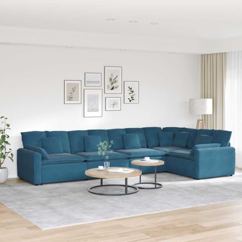 Youuihom Modulares Sofa mit Kissen Samt Blau Küchensofa Schlafcouch Sessel Wohnzimmer Balkon Sofa für Jugendzimmer Küchen Esszimmer Balkon von Youuihom