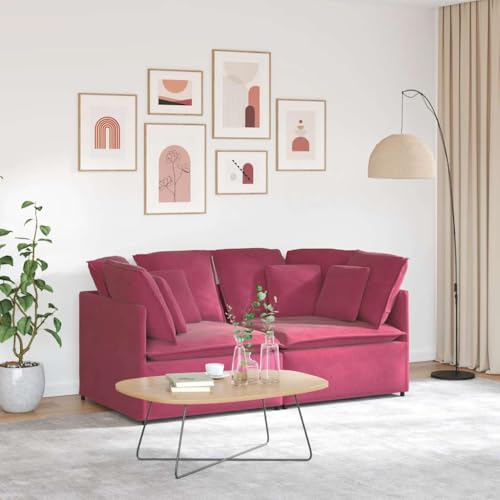 Youuihom Modulares Sofa mit Kissen Samt Weinrot Balkon Sofa Loungesessel Outdoor Sessel Wohnzimmer Cauchsofa für Esszimmer Küchen Wohnzimmer Balkon von Youuihom