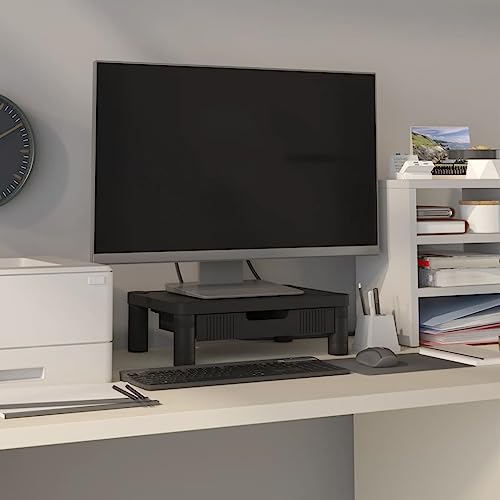 Youuihom Monitorständer Schwarz 43x30,5x13 cm mit Schublade aus robustem HIPS Material Modernes Design für ergonomisches Arbeiten im Wohnzimmer und Büro Youuihom Monitorständer Schwarz 43x30,5x13 cm mit Schublade aus robustem HIPS Material Modernes Design für ergonomisches Arbeiten im Wohnzimmer und Büro von Youuihom