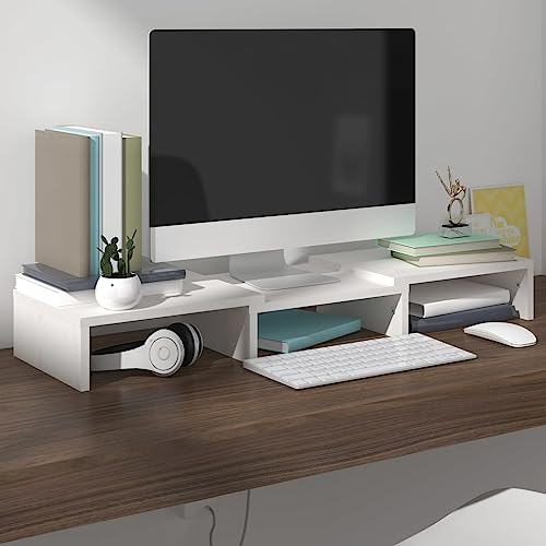 Youuihom Monitorständer Weiß 60x24x10,5 cm Massivholz Kiefer Fernseher Schrank Tv Sideboard Wohnzimmer Buffetschrank Fernsehtisch Hoch für Schlafzimmer Inneres Flur Wohnstube von Youuihom