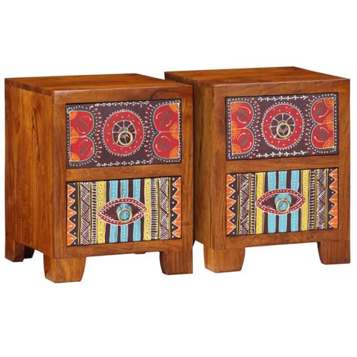 Youuihom Nachttisch 2 STK. 35x35x45 cm Massivholz Akazie Beistellschrank Schmal Nachttische Bed Side Table Bedroom Beistelltisch Schmal für Bad Schlafzimmer Jugendzimmer Wohnzimmer von Youuihom