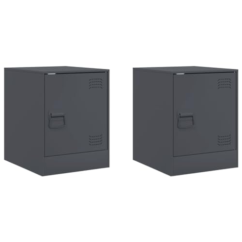 Youuihom Nachttisch Anthrazit 34,5x39x44 cm Kaltgewalzter Stahl Moderner Nachtschrank mit Metallgriff Stabiles Sideboard für Schlafzimmer und Wohnzimmer von Youuihom