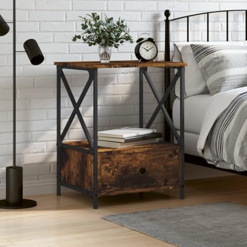 Youuihom Nachttisch Beistelltisch Räuchereiche 50x41x65 cm Schmaler Industrie Design mit Eisenrahmen und Stauraum für Schlafzimmer Youuihom Nachttisch Beistelltisch Räuchereiche 50x41x65 cm Schmaler Industrie Design mit Eisenrahmen und Stauraum für Schlafzimmer von Youuihom
