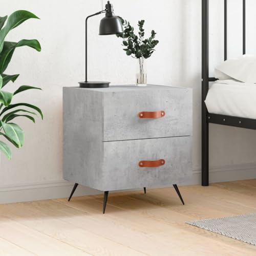 Youuihom Nachttisch Betongrau 40x35x47,5 cm Moderner Nachtschrank mit Schubladen & Metallfüßen Robuster Holzwerkstoff & Geräumiger Stauraum für Schlafzimmer & Wohnzimmer von Youuihom