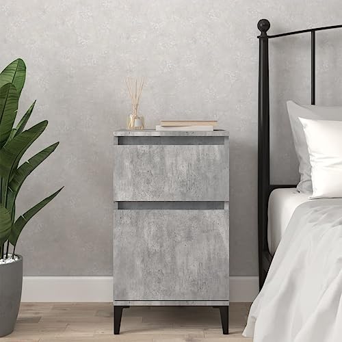 Youuihom Nachttisch Betongrau 40x35x70 cm Moderner Nachtschrank mit Stauraum aus Holzwerkstoff und Metall Schlankes Design für Schlafzimmer und Wohnzimmer von Youuihom
