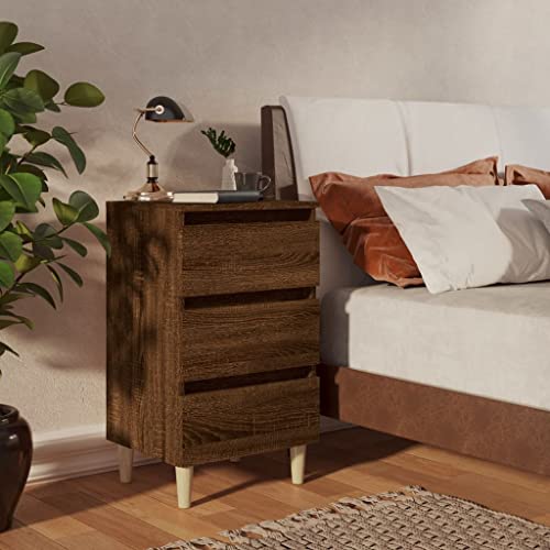 Youuihom Nachttisch Braun Eichen Optik 40x35x69 cm mit 3 Schubladen Massivholz Beinen Skandinavisches Design Stabiles Sideboard für Schlafzimmer und Wohnzimmer von Youuihom
