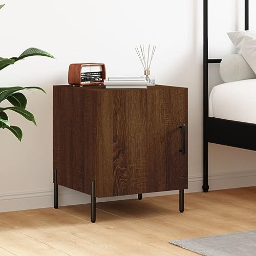Youuihom Nachttisch Braun Eichen-Optik 40x40x50 cm Holzwerkstoff mit Metallfüßen Geräumigem Fach und Tür Modern für Schlafzimmer von Youuihom