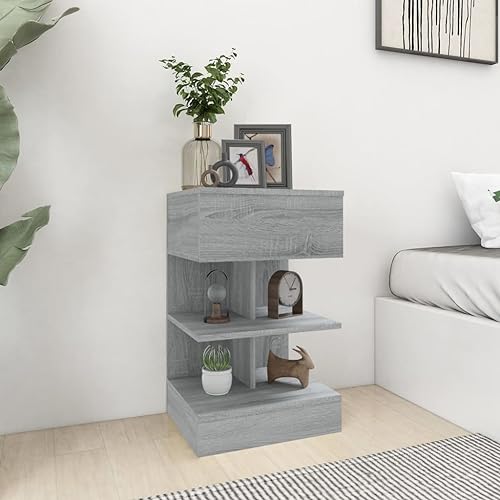 Youuihom Nachttisch Grau Sonoma 40x35x65 cm aus Holzwerkstoff mit Modernem Design und Praktischem Stauraum für Schlafzimmer als Beistelltisch oder Sideboard von Youuihom