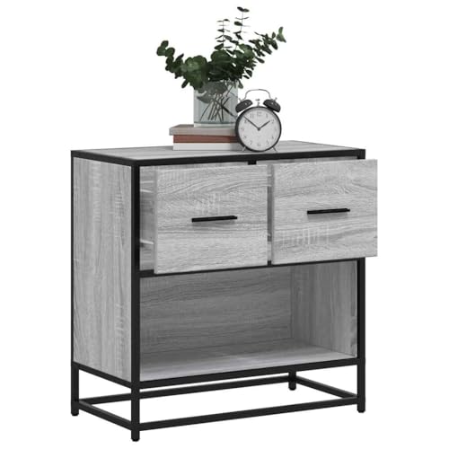 Youuihom Nachttisch Grau Sonoma 60x31x60 cm Moderner Nachtschrank mit 2 Schubladen aus Holzwerkstoff und Metall Stabiles Sideboard für Schlafzimmer und Wohnzimmer von Youuihom