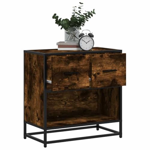 Youuihom Nachttisch Räuchereiche 60x31x60 cm mit 2 Schubladen Moderner Nachtschrank aus Holzwerkstoff und Metall Stabiles Sideboard mit Stauraum für Schlafzimmer von Youuihom