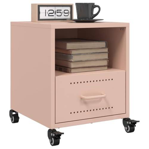 Youuihom Nachttisch Schmal Rosa 36x39x43,5 cm 2 STK. mit Rollen und Griff Kaltgewalzter Stahl für Schlafzimmer von Youuihom