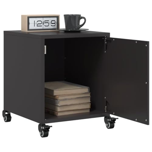 Youuihom Nachttisch Schwarz 2er Set Moderner Nachttischschrank aus Kaltgewalztem Stahl 36 x 39 x 43,5 cm mit Rollen und Griff Praktischer Stauraum für Schlafzimmer und Wohnzimmer von Youuihom