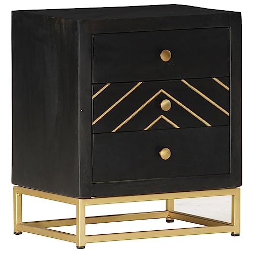 Youuihom Nachttisch Schwarz Golden 40x30x50 cm Massivholz Mango mit 3 Schubladen Side Table für Schlafzimmer Modernes Design Youuihom Nachttisch Schwarz Golden 40x30x50 cm Massivholz Mango mit 3 Schubladen Side Table für Schlafzimmer Modernes Design von Youuihom