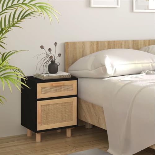 Youuihom Nachttisch Schwarz Massivholz Kiefer Natur-Rattan mit Schublade und Fach 40x30x50cm Schmaler Kleiner Beistelltisch für Schlafzimmer Skandinavisches Design Stauraum Youuihom Nachttisch Schwarz Massivholz Kiefer Natur-Rattan mit Schublade und Fach 40x30x50cm Schmaler Kleiner Beistelltisch für Schlafzimmer Skandinavisches Design Stauraum von Youuihom