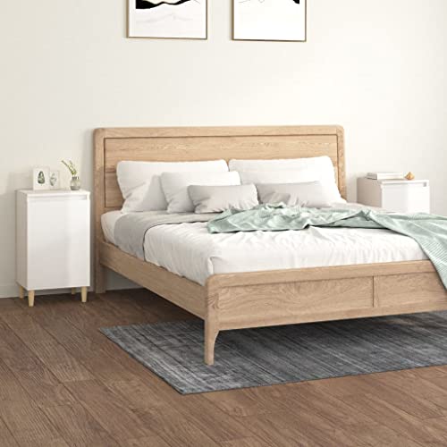 Youuihom Nachttisch Set 2 Stück Hochglanz Weiß 40x35x70 cm Moderner Nachttisch mit Stauraum aus Holzwerkstoff und Massivholz Eukalyptus Beine Stabil und Langlebig für Schlafzimmer Wohnzimmer von Youuihom