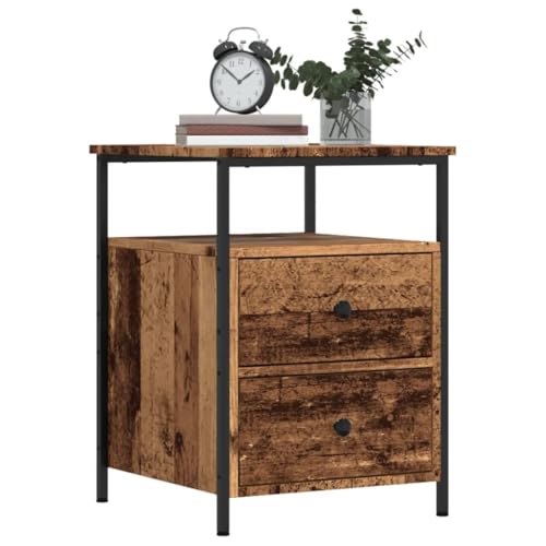 Youuihom Nachttisch Set 2 Stück Moderner Nachttisch mit 2 Schubladen Altholz Optik 44x45x60 cm Stabiler Beistelltisch aus Holzwerkstoff und Metall für Schlafzimmer und Wohnzimmer von Youuihom