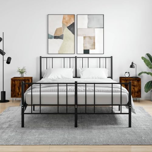 Youuihom Nachttisch Set 2 Stück Räuchereiche 40x30x50 cm Moderner Nachtschrank mit Stauraum aus Holzwerkstoff und Eisen Stabile Tischplatte für Schlafzimmer und Wohnzimmer von Youuihom
