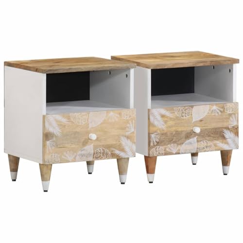 Youuihom Nachttisch Set 2 Stück aus Massivholz Mango Natur mit Weißem Lacksieb 40x33x46 cm Schmaler Nachttisch mit Schublade für Schlafzimmer und Wohnzimmer Elegantes Design Stauraum Youuihom Nachttisch Set 2 Stück aus Massivholz Mango Natur mit Weißem Lacksieb 40x33x46 cm Schmaler Nachttisch mit Schublade für Schlafzimmer und Wohnzimmer Elegantes Design Stauraum von Youuihom