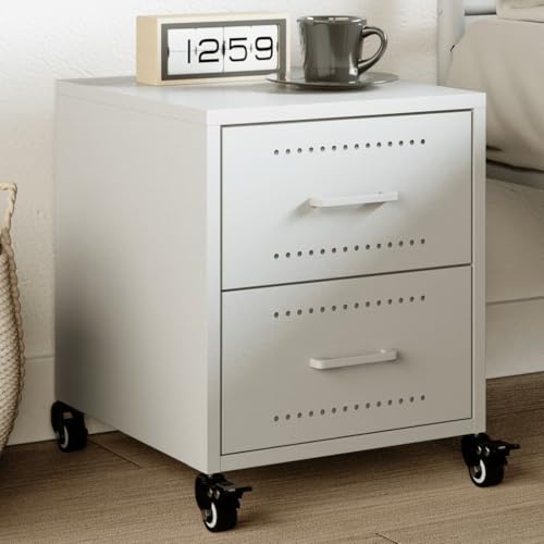 Youuihom Nachttisch Weiß Mit 2 Schubladen Stahl Gestell 36x39x43,5 cm Rollen Für Schlafzimmer Mobiler Beistelltisch Mit Griff Modernes Design von Youuihom