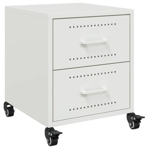 Youuihom Nachttisch Weiß Moderner Nachttisch mit 2 Schubladen aus Kaltgewalztem Stahl 36 x 39 x 43,5 cm Stauraum & Rollen für Schlafzimmer Wohnzimmer und Büro von Youuihom