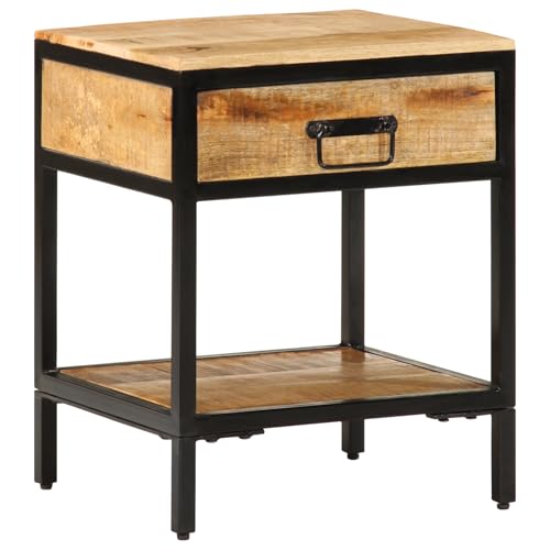 Youuihom Nachttisch aus massivem Mango Holz 40x35x50 cm mit Schublade und Regal Industrielles Design Rustikaler Charme für Schlafzimmer und Wohnzimmer von Youuihom