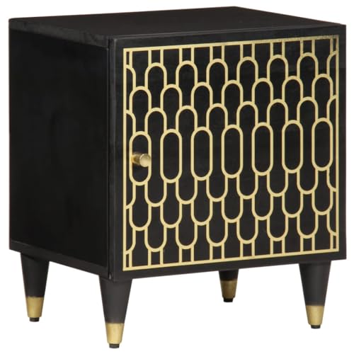 Youuihom Nachttisch aus massivem Mangoholz 40 x 33 x 46 cm Retro Design mit handgeschnitzten Blumenmustern Stabile Eisenbeine und praktische Tür für Schlafzimmer Wohnzimmer oder Flur von Youuihom