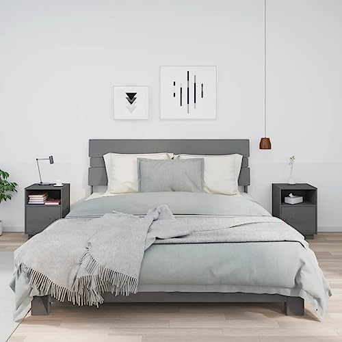 Youuihom Nachttisch aus massiver Kiefer 2er Set Grau 40 x 34 x 55 cm Mit Stauraum und Flexibler Tür für Schlafzimmer und Wohnzimmer von Youuihom