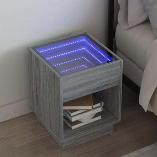 Youuihom Nachttisch mit Infinity-LED Grau Sonoma 40x40x50 cm - Moderner Beistelltisch mit RGB-Beleuchtung, Holzwerkstoff & Glas - Stabile Tischplatte für Schlafzimmer oder Wohnzimmer von Youuihom