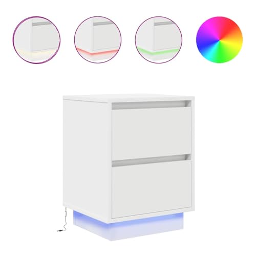 Youuihom Nachttisch mit LED Beleuchtung 2 Stück Weiß 38x34x50 cm Moderner Nachtschrank mit 2 Schubladen & RGB Licht Stauraum für Schlafzimmer von Youuihom