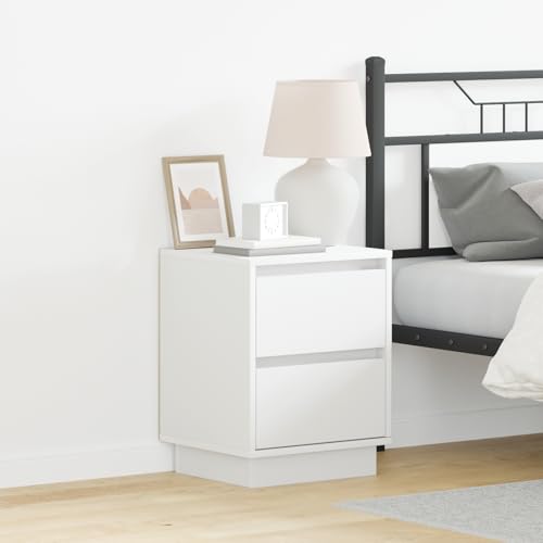 Youuihom Nachttisch mit LED Beleuchtung 2 Stück Weiß Moderner Nachttischschrank mit Schubladen 39 x 34.5 x 50 cm Schlankes Design für Schlafzimmer und Wohnzimmer von Youuihom