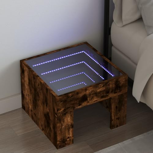 Youuihom Nachttisch mit LED Infinity Tiefeneffekt 40 x 40 x 30 cm Moderner Beistelltisch aus Holzwerkstoff und Glas RGB Beleuchtung USB Anschluss Stabile Tischplatte für Schlafzimmer und Wohnzimmer von Youuihom