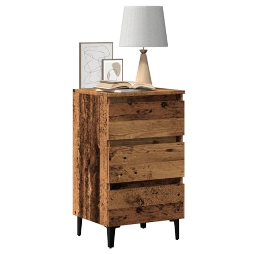 Youuihom Nachttisch mit Metallbeinen Altholz-Optik 40x35x69 cm Schmaler Nachtschrank mit 3 Schubladen für Schlafzimmer Beistelltisch Industrial Design von Youuihom