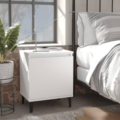 Youuihom Nachttisch mit Metallbeinen Weiß 40x30x50 cm Industrielles Design Kleiner Nachttisch mit Seitentür und Fach für Schlafzimmer von Youuihom