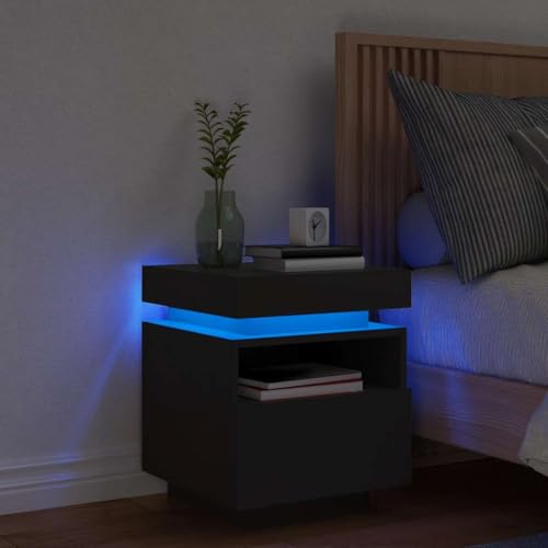 Youuihom Nachttisch mit RGB LED Beleuchtung Schwarz Schmal 40x39x48,5 cm Kommode mit Schublade Stauraum für Schlafzimmer von Youuihom