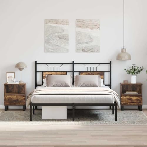 Youuihom Nachttische Set 2 STK Räuchereiche 40x35x50 cm mit Schublade Schmaler Beistelltisch Metallbeine Schlafzimmer Möbel von Youuihom