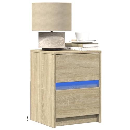 Youuihom Nachttische mit LED-Leuchten 2 STK. Sonoma Eiche Holzwerkstoff Bettablage Bedside Tables Sideboard Wohnzimmer Telefontisch für Schlafzimmer Balkon Wohnzimmer Bad von Youuihom
