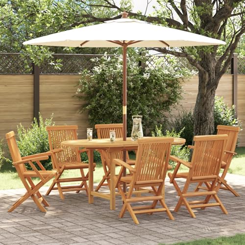 Youuihom Ovaler Esstisch aus massivem Teakholz mit 6 Stühlen Gartenmöbel Set Wetterfest und Langlebig für Terrasse Garten oder Balkon von Youuihom