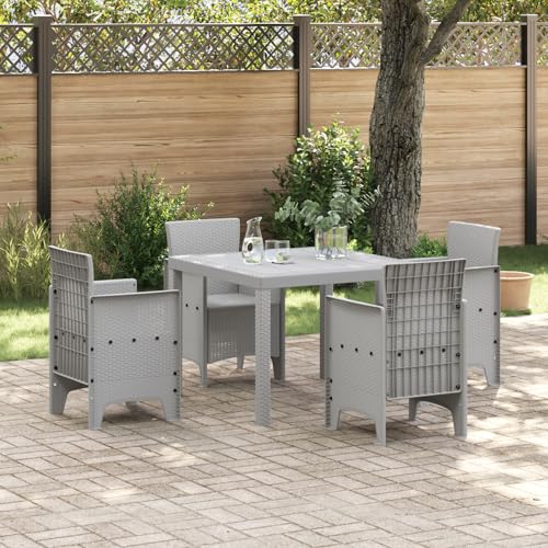 Youuihom Quadratischer Gartentisch mit 4 Stühlen Modernes Esszimmer Set aus Synthetischem Kunststoff Grau Matt Wetterfest & UV-Beständig für Terrasse Garten und Balkon von Youuihom