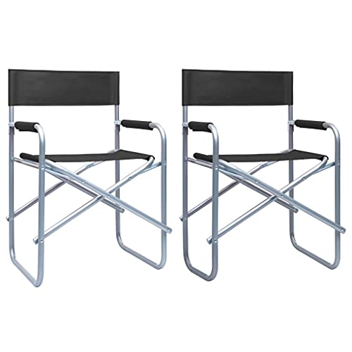 Youuihom Regiestühle 2 STK. Stahl Schwarz Balkonstühle Gartenstuhl Loungesessel Outdoor Outdoor Sessel für Balkon Camping Strand Garten von Youuihom