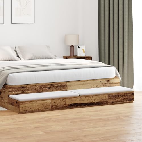 Youuihom Rustikaler Nachttisch Schmal mit 4 Schubladen aus Massivholz Altholz Verwitterte Oberfläche Braun 200x36,5x16,5 cm für Schlafzimmer Kommode von Youuihom