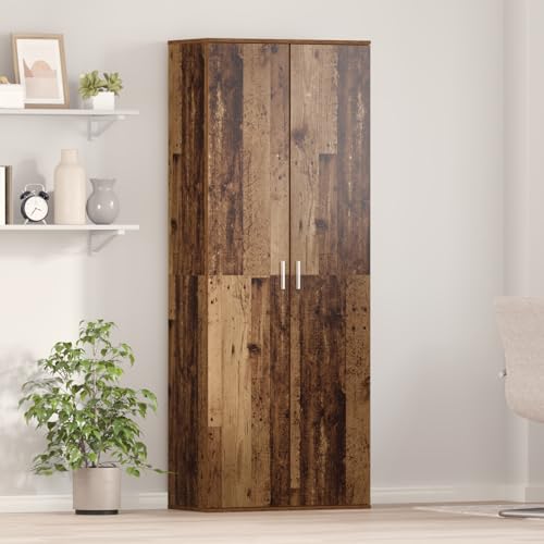 Youuihom Rustikales Highboard aus Konstruktionsholz mit Altholz-Optik Braun 70x35x180 cm Verstellbare Regale und Wandbefestigung für Wohnzimmer Flur Aufbewahrungsschrank von Youuihom