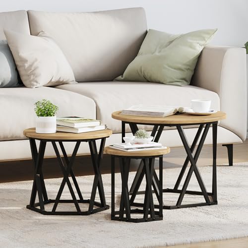 Youuihom Satztische 3 Stück Rund Couchtisch Beistelltisch aus Massivholz Eiche mit Schwarz Metallgestell Matt Oberfläche für Wohnzimmer Lounge – Zeitloses Design und Einfache Pflege Youuihom Satztische 3 Stück Rund Couchtisch Beistelltisch aus Massivholz Eiche mit Schwarz Metallgestell Matt Oberfläche für Wohnzimmer Lounge – Zeitloses Design und Einfache Pflege von Youuihom