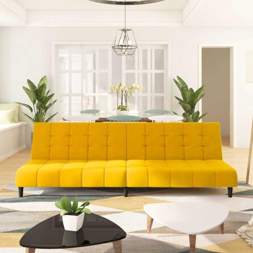 Youuihom Schlafsofa 2-Sitzer Gelb Samt Kleine Couch Outdoor Couch Loungesessel Outdoor Big Sofa für Küchen Wohnzimmer Esszimmer Jugendzimmer von Youuihom